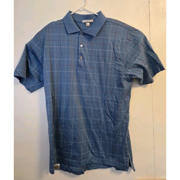 Peter Millar Other - Peter Millar Mens L Blue White Checkered Short Sleeve Polo Casual Golf